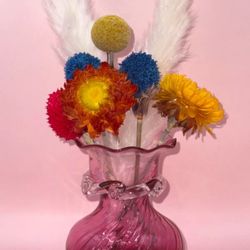 VTG Pilgrim Cranberry glass mini vase. 3.25”