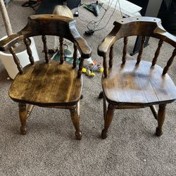 Pair of Antique Solid Oak Comb Back Barrel Chairs