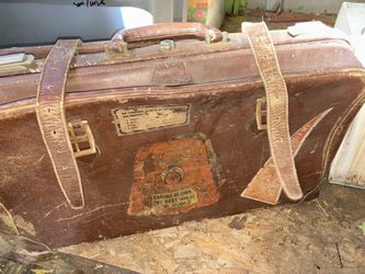 Vintage suitcase brown old retro antique 40s 50s stickers