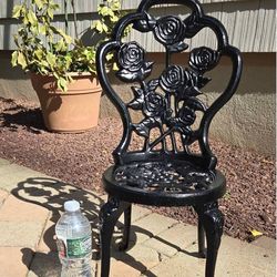 Vintage Black Cast Iron Miniature Doll Chair, Plant Stand, Garden Chair