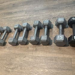Set Of Cast Iron Dumbbells Pairs Of 8s, 10s, 12s And 15s Start The Year With Power