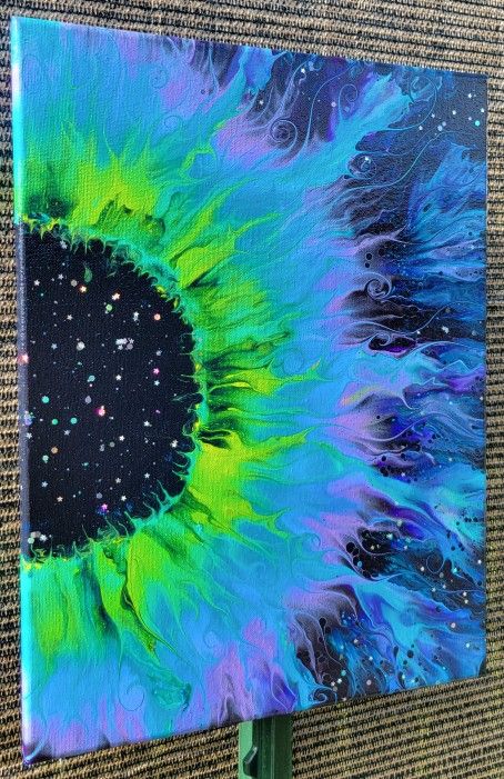 Original Fluid Art Galaxy Flower Painting