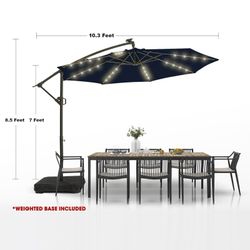 10ft Solar LED Light Outdoor Patio Cantilever Umbrella With Base