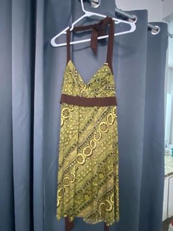 Women's Halter Dress Green Brown Print Size L