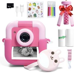 Instant Print Camera For Kids, Inkless, Eco Friendly For Birthday Gift For Girls, Back To School, Pink