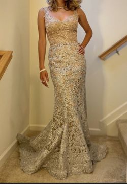 Beautiful Gold And Silver Dress with rhinestones for prom or special occasion - Sherri Hill