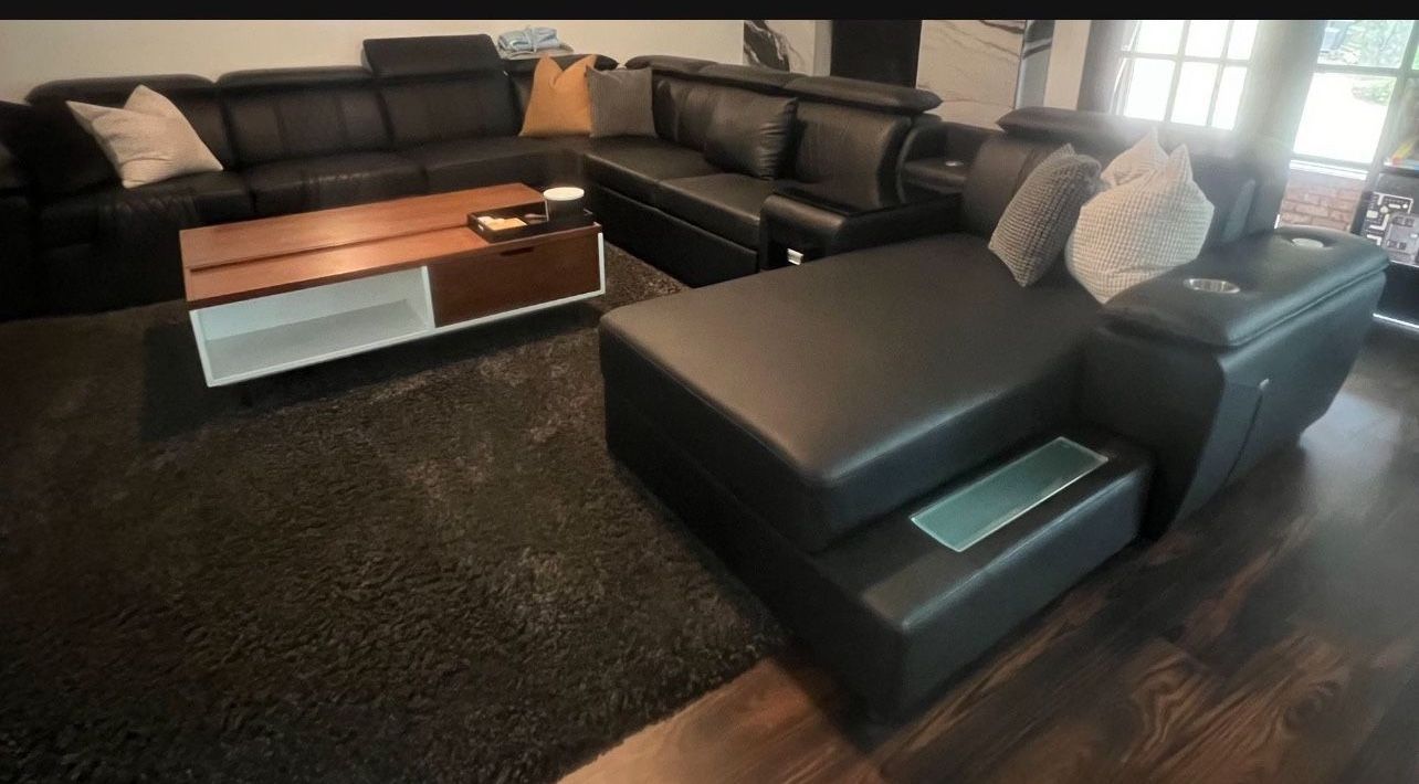 Custom Top Grain Leather Modern Sectional -