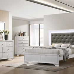 4 pc queen LED bedroom set(Mattress not included)