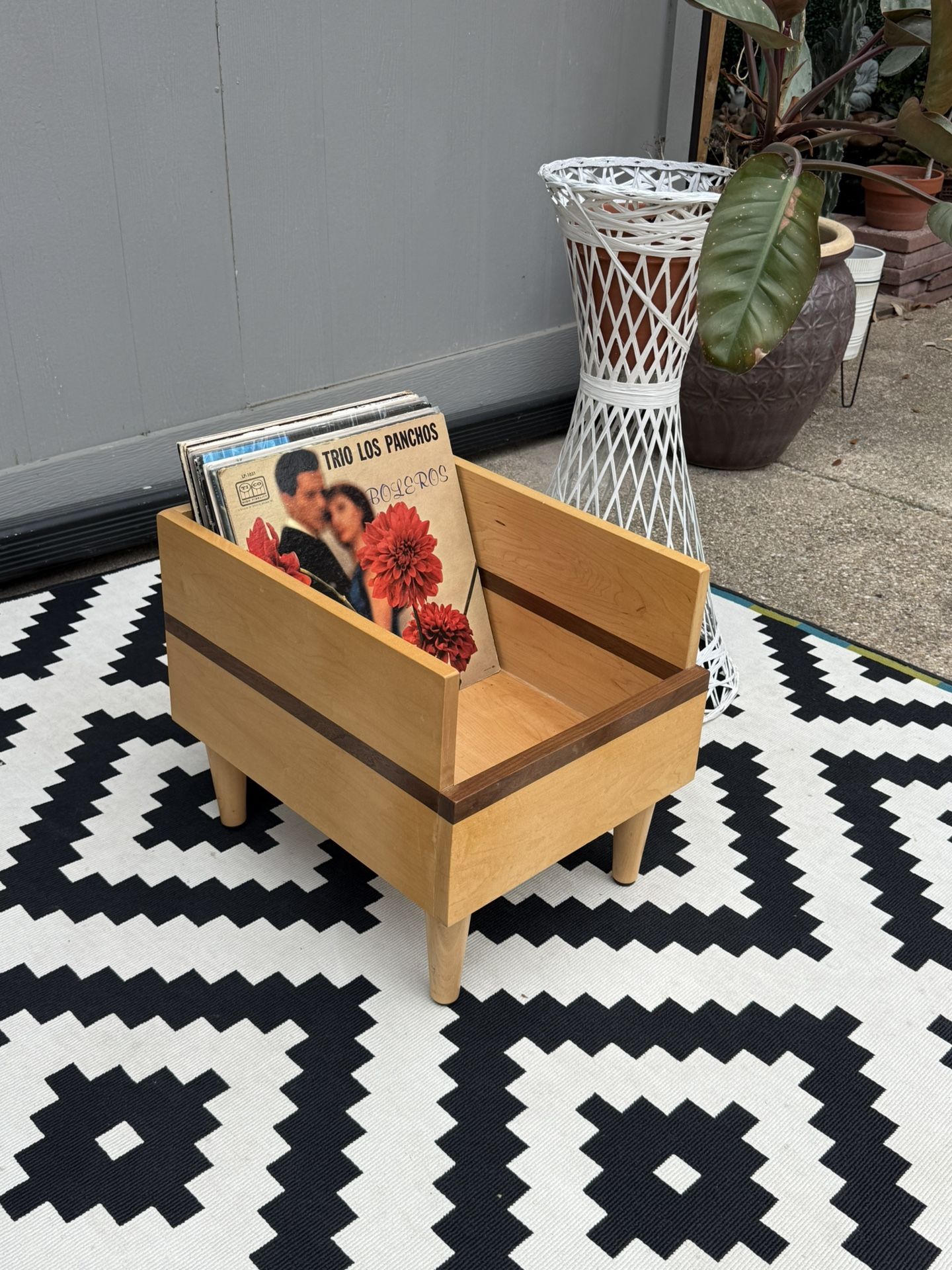 Vintage Mid Century Vinyl Record Storage Box .