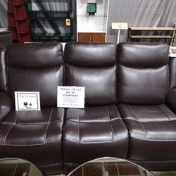 Brown Leather Power Reclining Sofa with Power Headrests