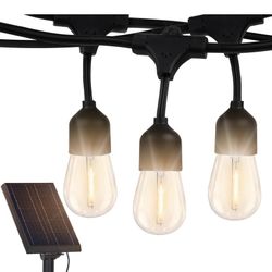 Solar Powered Outdoor String Lights, 48 ft Commercial Grade Waterproof Patio Lights, 15 Edison Bulbs, Shatterproof LED String Lights for Outside, Porc