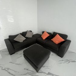 L-Shape Couch Sectional Sofa + Ottoman