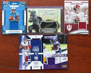 5 Football Relic & Auto Card Lot – Clive Walford Auto Patch, Hendon Hooker RC, Dalvin Cook