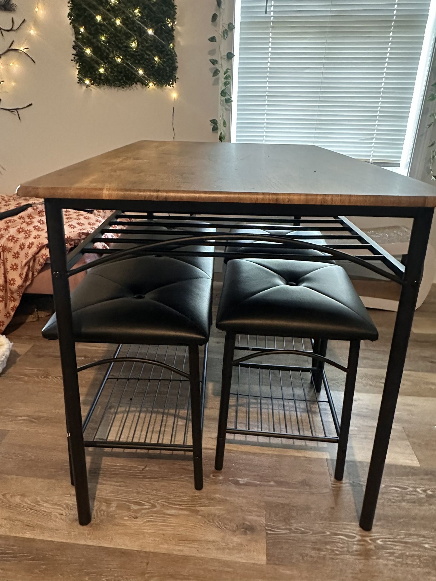 TrailBlaze Rectangular Dining Table Set for 4, Wooden Kitchen Table Set of with Upholstered Bench and Stools