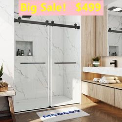 72 in. W x 76 in. H Double Sliding Frameless Shower Door in Matte Black with Smooth Sliding and 3/8 in. Glass big clearance sale