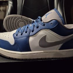 NIKE Air Jordan 1 Low Basketball Shoes Mens 10 True Blue Cement Grey Dodgers