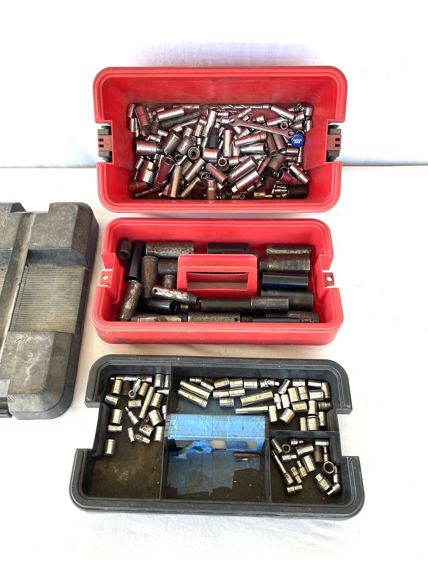 Huge Collection Of Different Sizes, Different Brands Of High Impact And Regular Ratchet Sockets with large toolbox