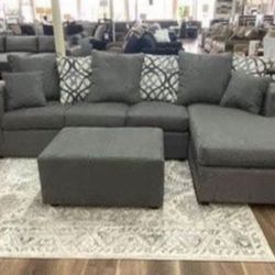 New Gray Or Black USA Made Sectional And Ottoman Sofa Couch 