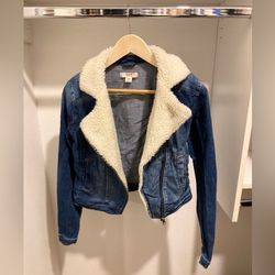 MASSIMO Fitted Faux Fur Denim Jacket