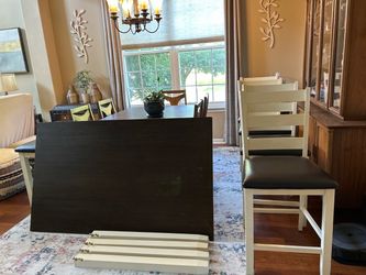 Farmhouse Counter Height Table, Chairs and Bench