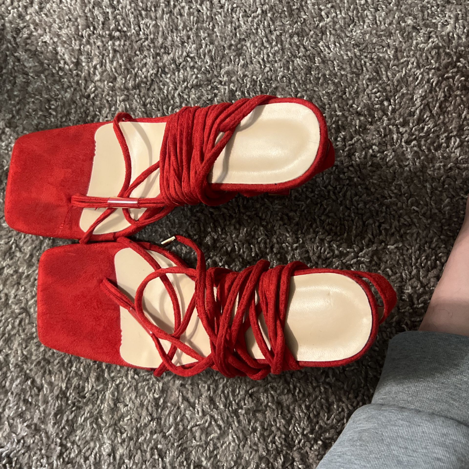 SHEIN Red Wrap up Heels 