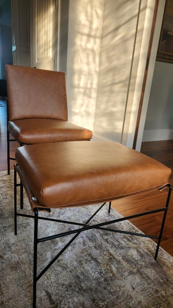 Hearth And Hand Leather Chair With Ottoman