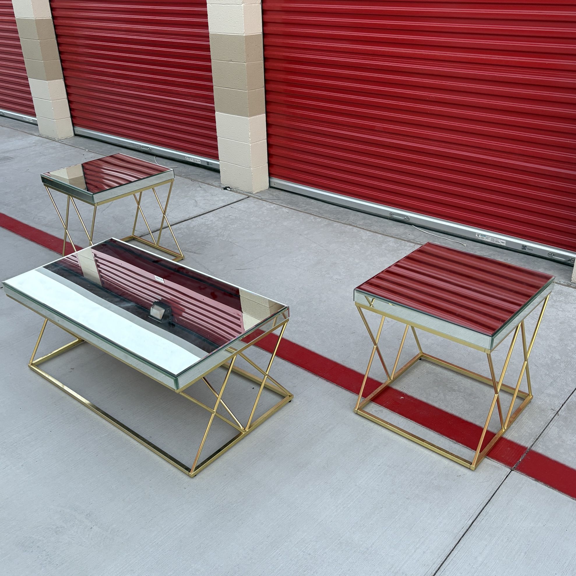 Mirrored Glass Top Coffee Table Set