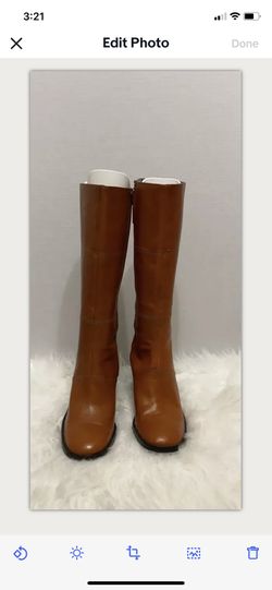 BCBG MAXARIA BOOTS Women's 7.5 B Brown Leather Unique High Heel Zipper