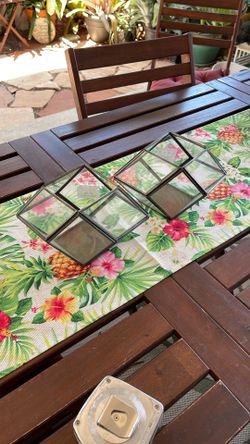 Pair Of Metal, Glass Geometric Containers