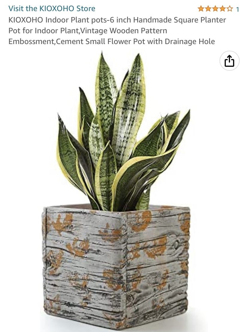 KIOXOHO Indoor Plant pots-6 inch Handmade Square Planter Pot for Indoor Plant,Vintage Wooden Pattern Embossment,Cement Small Flower Pot with Drainage 