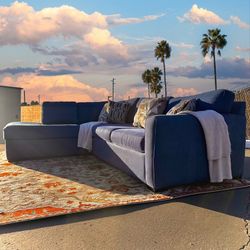 Blue Modern 2pc 110” by 85” Sectional Sofa with Left Chaise by Living Spaces