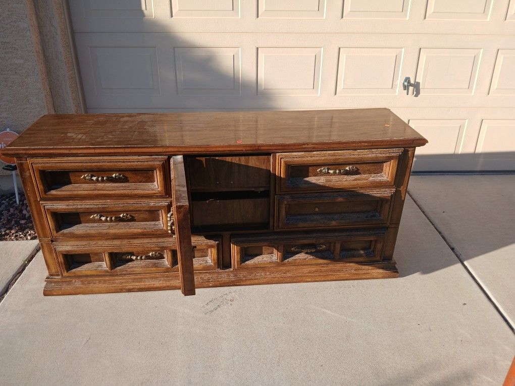Long Brown 8 Drawer Dresser Solid Wood