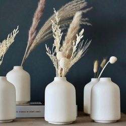 Set of 6 White Mini Ceramic Vases