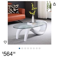 Modern Oval Glass Coffee Table White Base