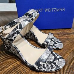 Stuart Weitzam Snakeskin Embossed Leather Wedge Sandals Size 7.5 ( Brand New)