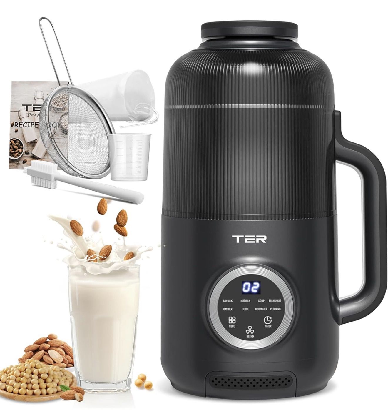 8-in-1 Nut Milk Maker, 40oz Blender Homemade Almond, Oat, Soy, Coconut Milk, Juice & Soup, Electric Bean Milk Machine with Delay Start/Auto-Clean/Boil