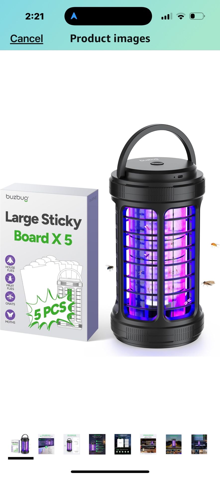 Buzbug 360° Pro Fly Trap Indoor, Dual-Band LED Lamp, 4500mAh Battery, Bug Mosquito Gnat Trap with Lighting Mode, Includes 5 Large Sticky Boards -MA22