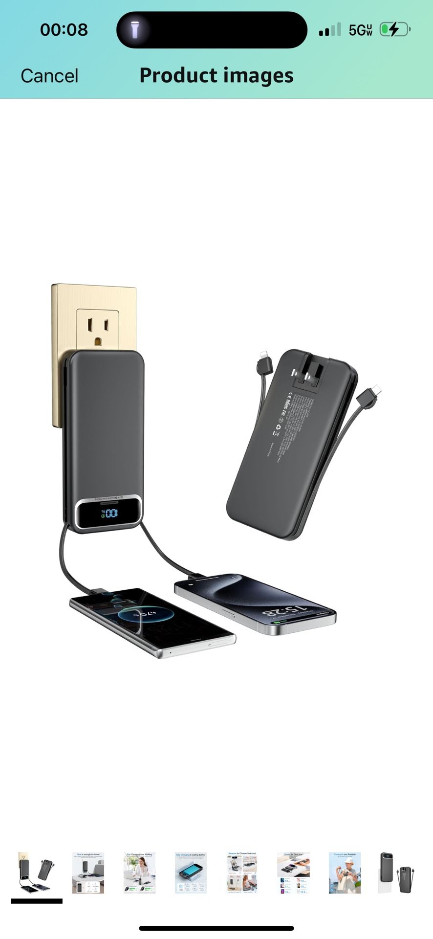 Brand New Portable-Charger Power-Bank with Built-in Cables & AC Wall Plug - 12000mAh PD 20W Fast Charging for iPhone,Android, USB-C,Rechargeable Exter