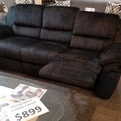 Brand New 92" Black Padded Suede Reclining Sofa