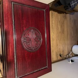 ChinaFurnitureDark  Cherry Rosewood Chinese Jewel  Longevity  Cabinet