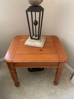 Two small square DIY wooden end tables