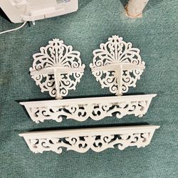 Wall Shelf Shabby Chic Home Decor Shelves Set  Wood Vintage Carved