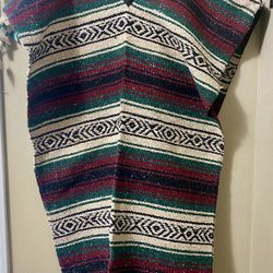 Adult Striped Mexican Blanket PONCHO Pancho Costume Festival Pullover RED/GREEN