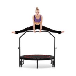 450 LBS Rebounder for Adults,40" Mini Foldable Fitness Rebounder with Adjustable Foam Handle, Jumping Cardio Trainer for Indoor/Outdoor