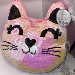 Love2Design Pink Flip Sequin Cat Pillow Iridescent Reversible Cushion NWT