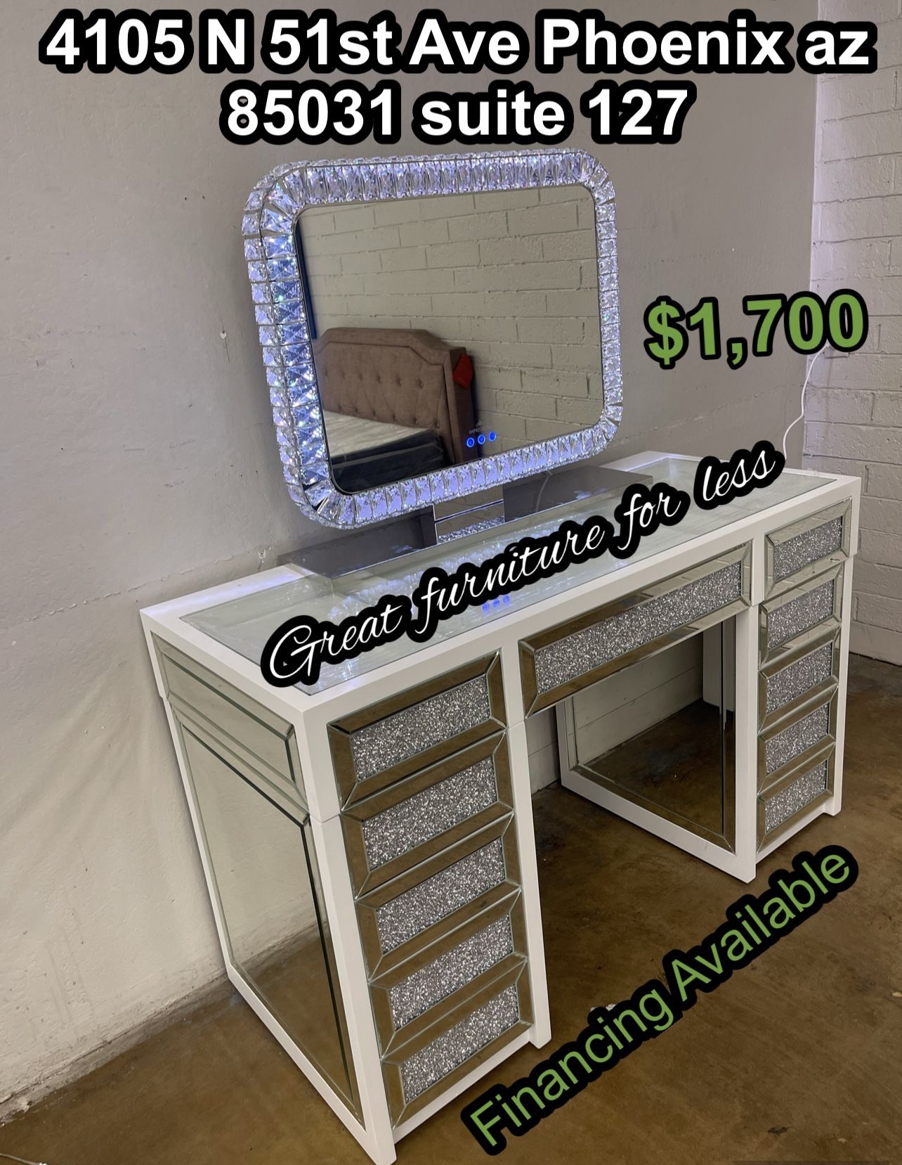 Impressions Glass Vanity With Mirror Brand New