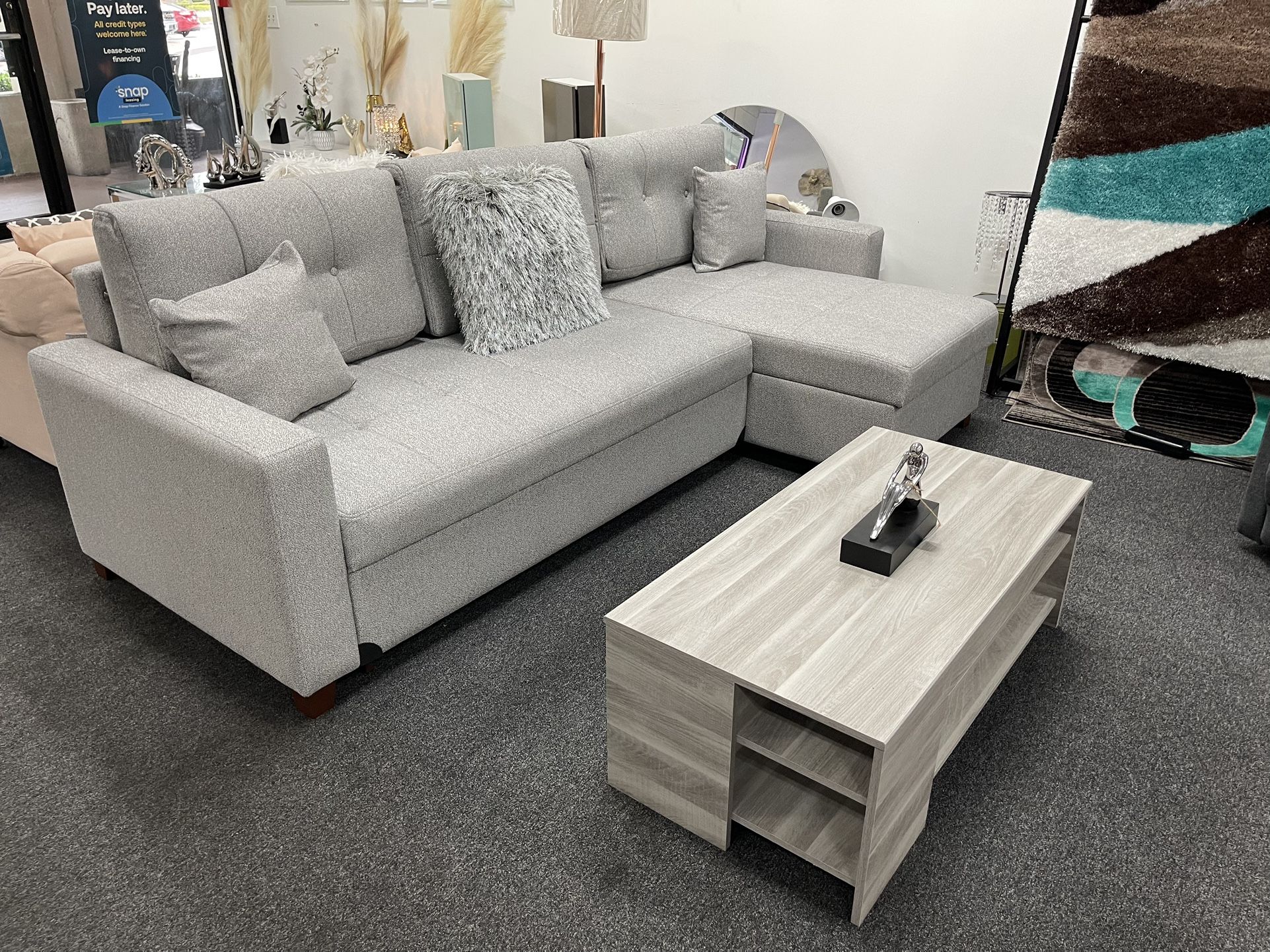 SECTIONAL SOFA BED GREY FABRIC ON SALE $935