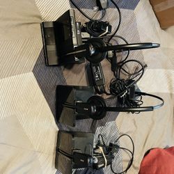 Lot Of 3 Plantronics Headset Comes With Power Adapters And What’s In The Picture Cushions Are In Good Condition