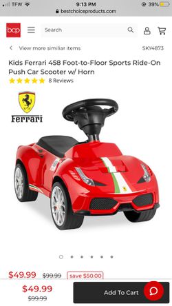 Brand new Kids Ferrari 458 Foot-to-Floor Sports Ride-On Push Car Scooter w/ Horn