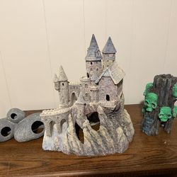 Multiple Different Aquarium, Decorations, And Filter